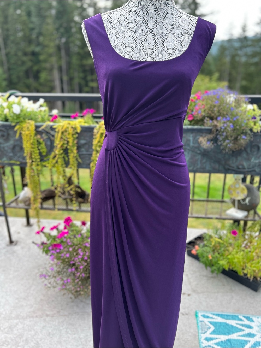 Purple Sleeveless Ruched Maxi Dress - Picture 2 of 8
